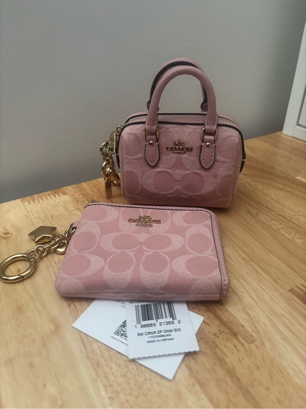 Coach Pink Signature Mini Satchel & Matching Card Case